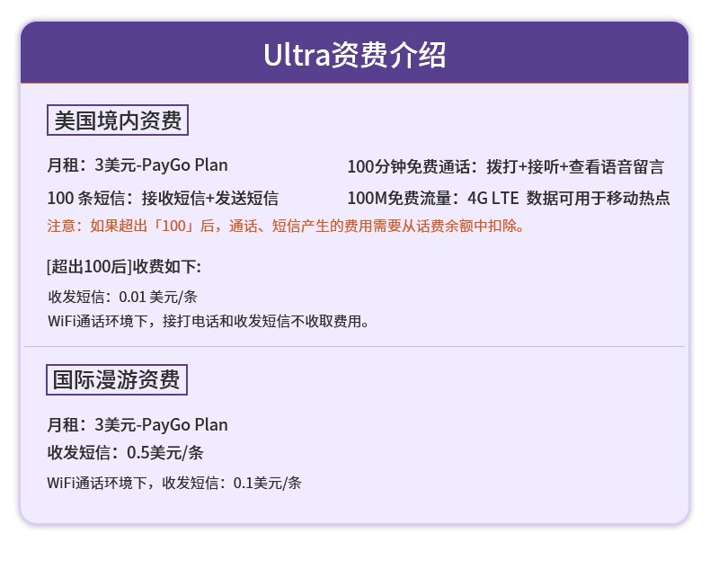 Ultra mobile美国电话卡号码Ultra月租套餐3美金紫卡-实体卡-图片2